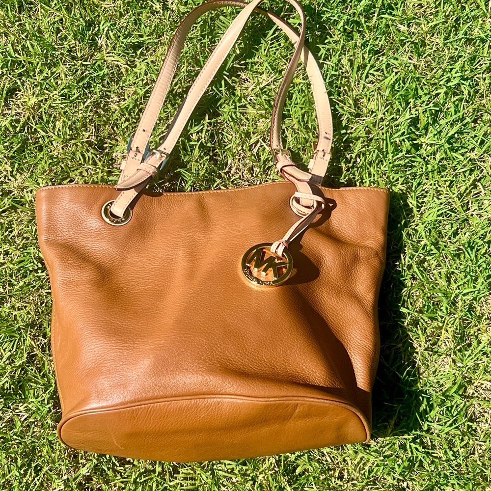 Michael Kors Brown Shoulder Bag with Polished Leather Finish New Condition